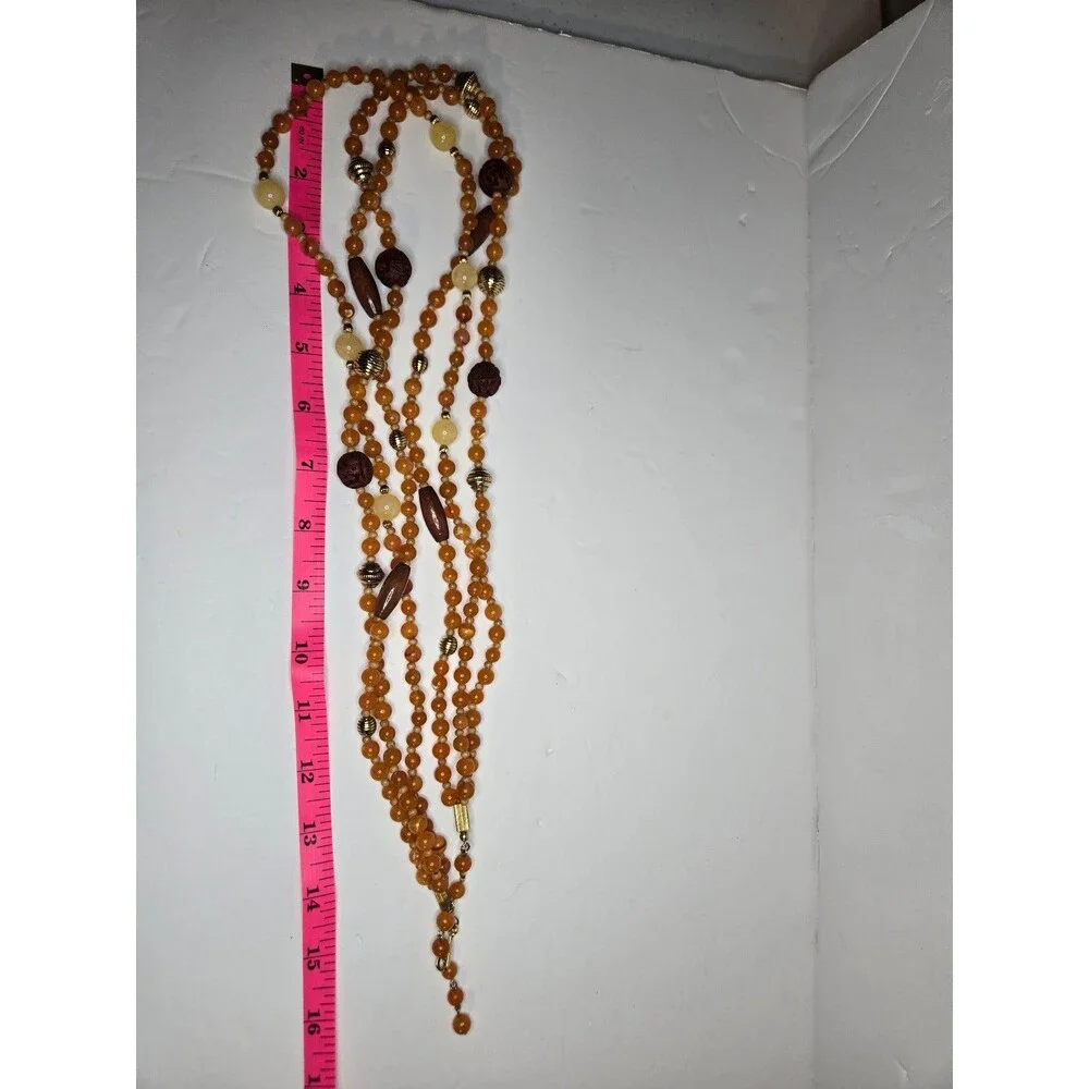 VTG Avon Necklace Orange Beaded Three Strand Gold Tone Estate Costume Jewelry